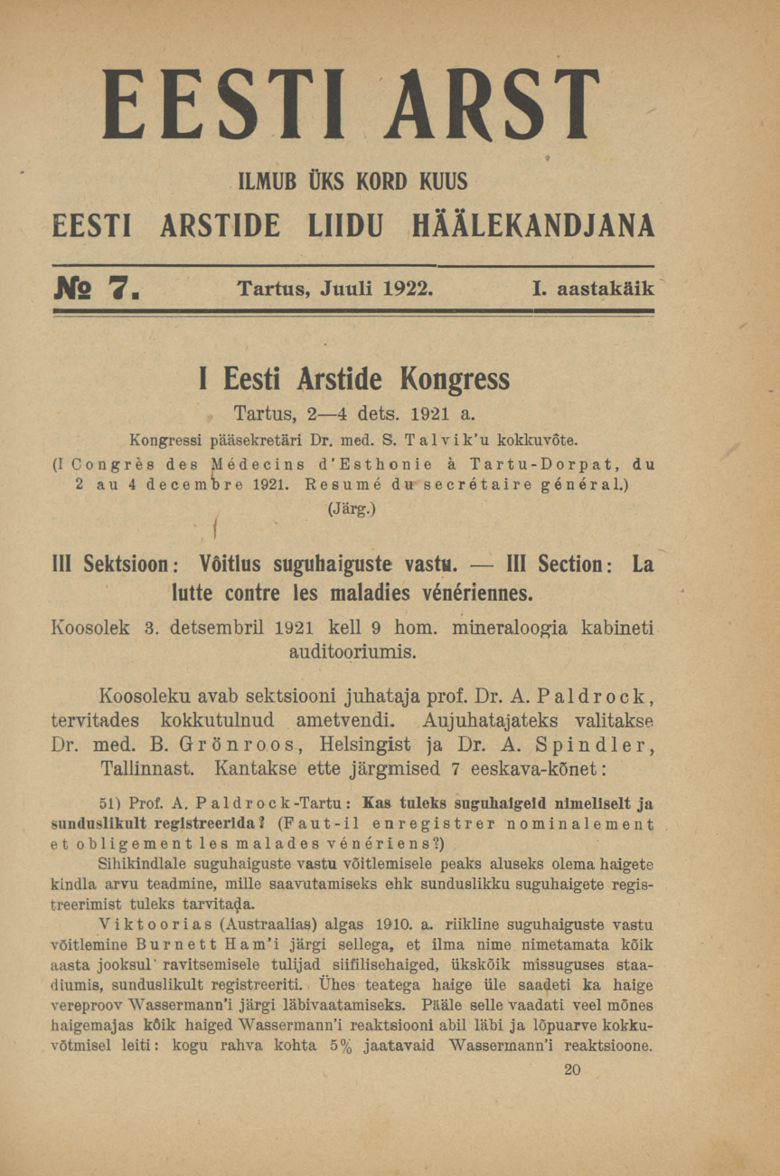 					View 2020: Eesti Arst I aastakäik No 7 1922 
				