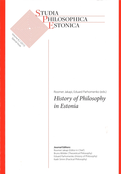 					View Vol. 8.2 (2015) "History of Philosophy in Estonia", (eds.) Roomet Jakapi and Eduard Parhomenko
				